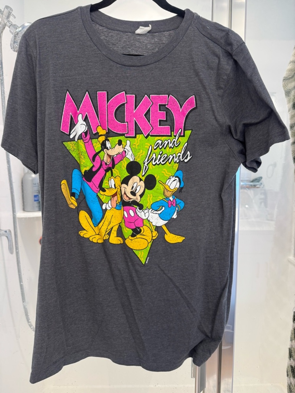 Mickey and Friends Graphic Tee - Charcoal with Bright Retro Print